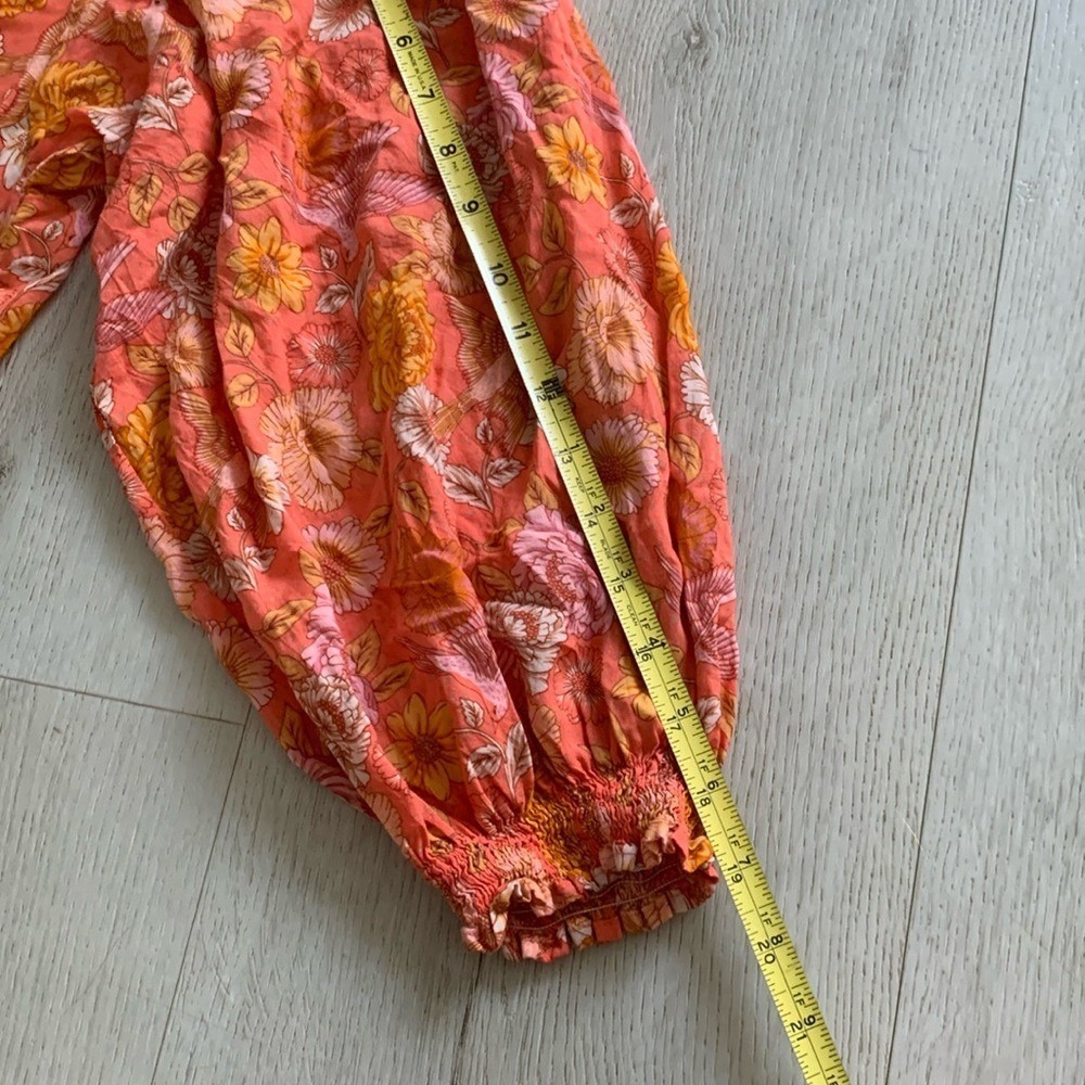ELF Wrap Dress made by hand Size L birds Floral print ruffle smocked waist tie - Picture 10 of 16